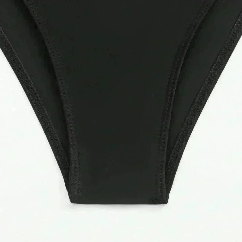 Black Women's Summer Beach Cut Out Ring Linked One Piece Swimsuit